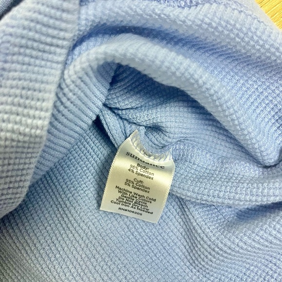 Sundance Crewneck Thermal Size S Velvet Trim Metal Button Cuff Light Blue - Picture 5 of 6